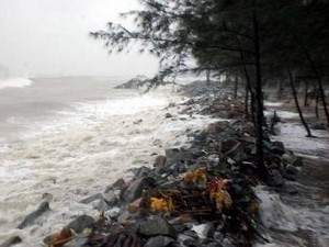 Bờ biển xã Hải Dương (thị xã Hương Trà, Thừa Thiên-Huế) sạt lở do bão. (Ảnh: Quốc Việt/TTXVN)